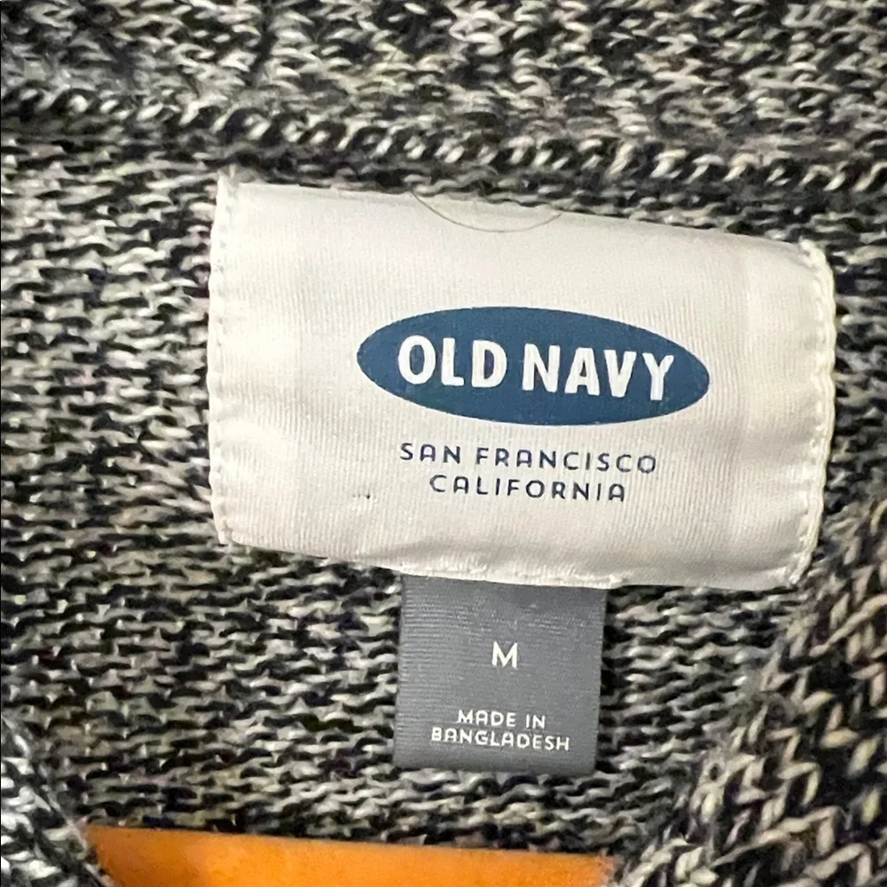 Old Navy Size M Black and White Tweed Long Sleeve Knit Shawl Collar Sweater